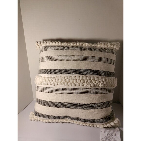 Overstuffed White And Black Throw Pillow 16x16 - Picture 1 of 5